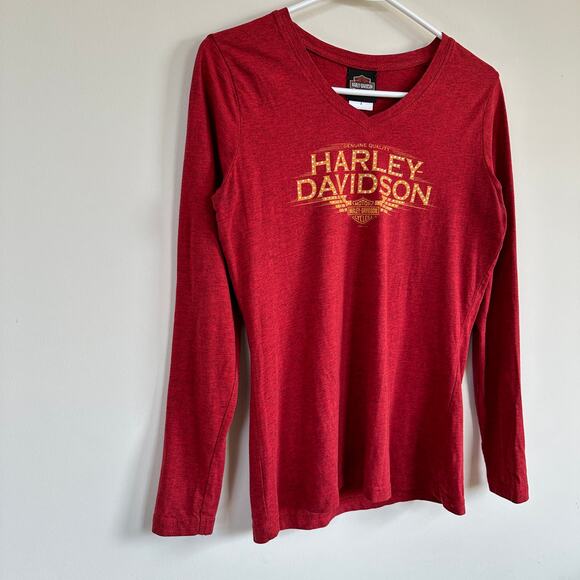 Harley-Davidson St Charles IL Gemstone Embellished  Long Sleeve T-Shirt V-Neck S - Picture 6 of 10